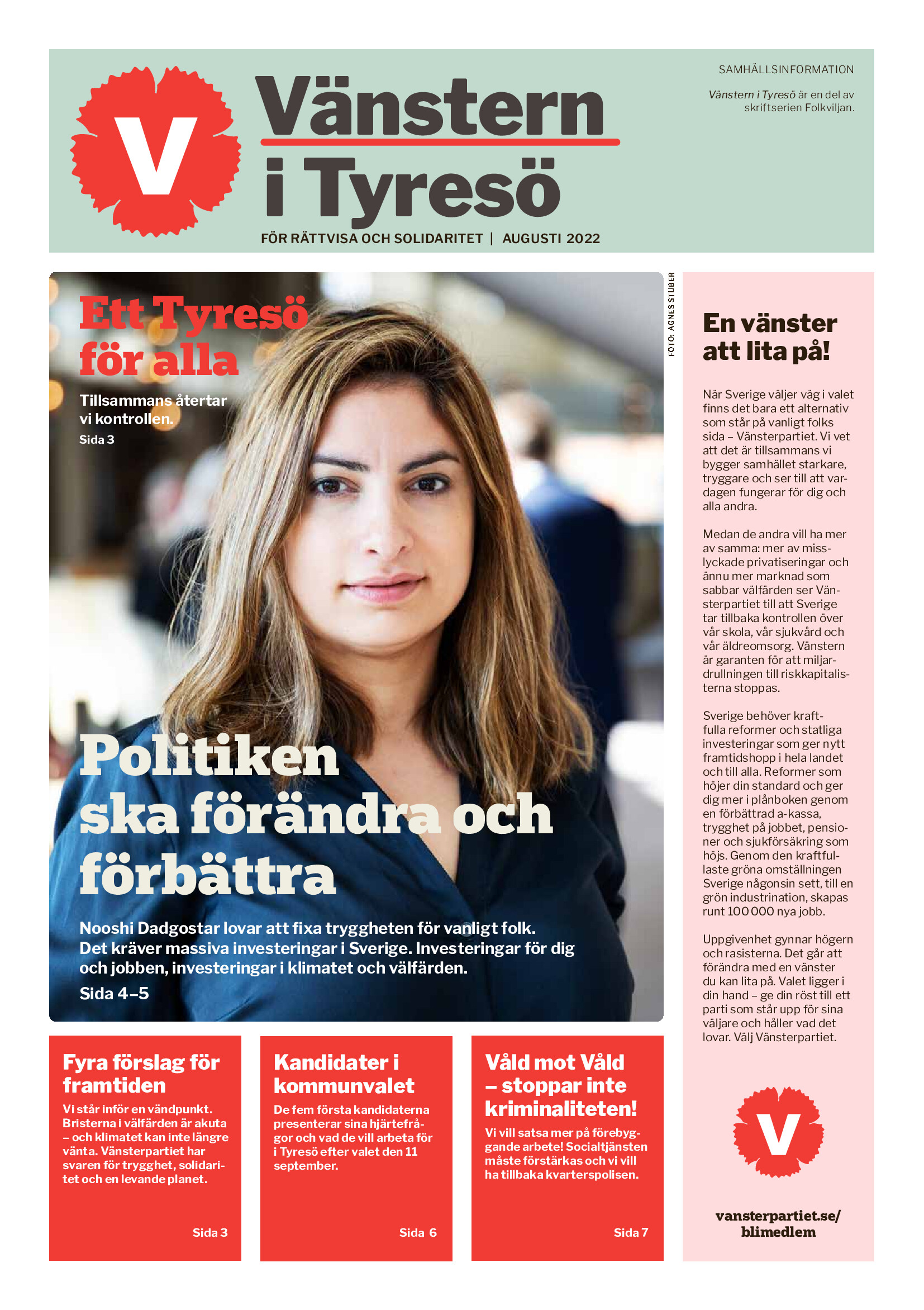 bild på tidningen vänstern i tyresö första sida